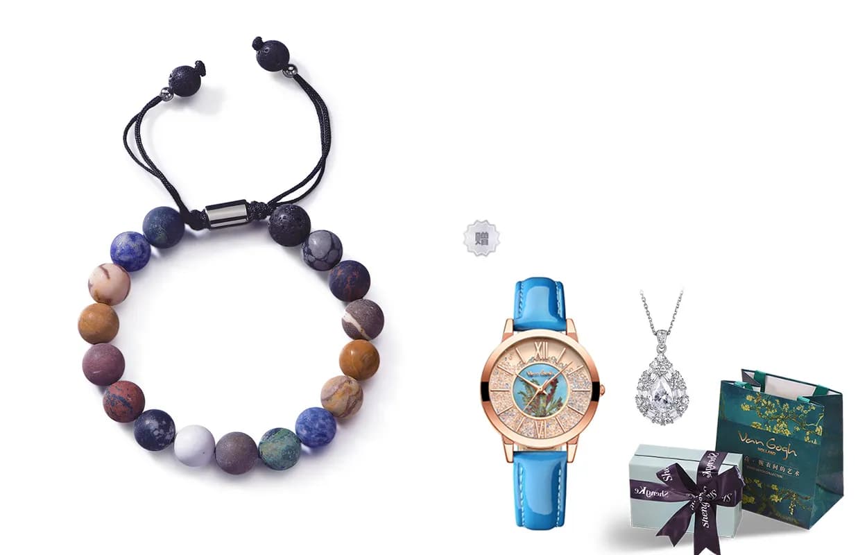 VAN GOGH Synthetic Pearl Bracelets C model + Zhencai Quicksand Watch + Necklace + Zhenlan Gift Box Set