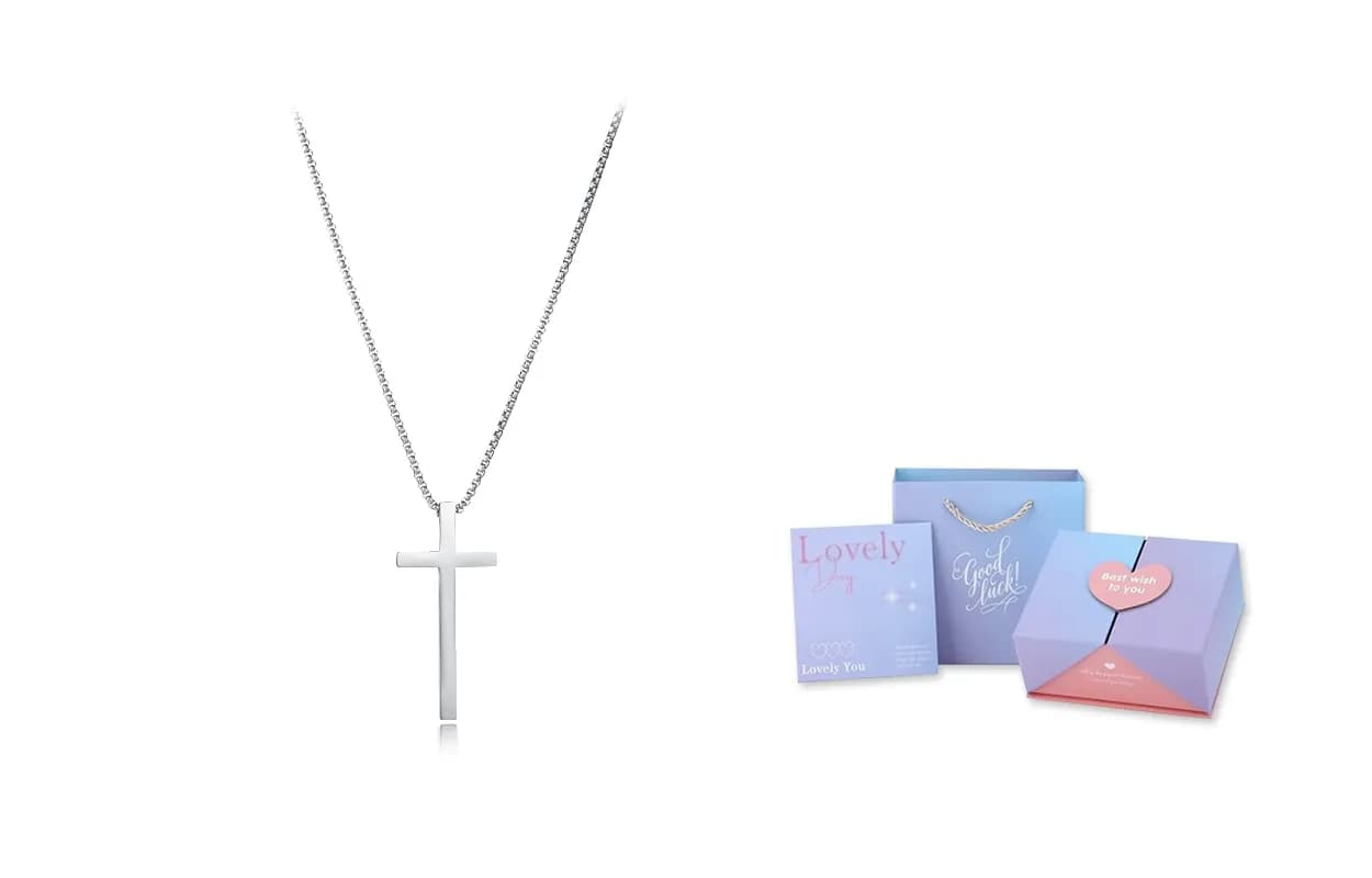Silver cross necklace + dream gradient gift box