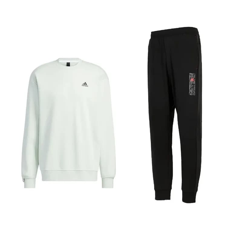 Adidas Sweatshirt Sets Light Green Top+Black