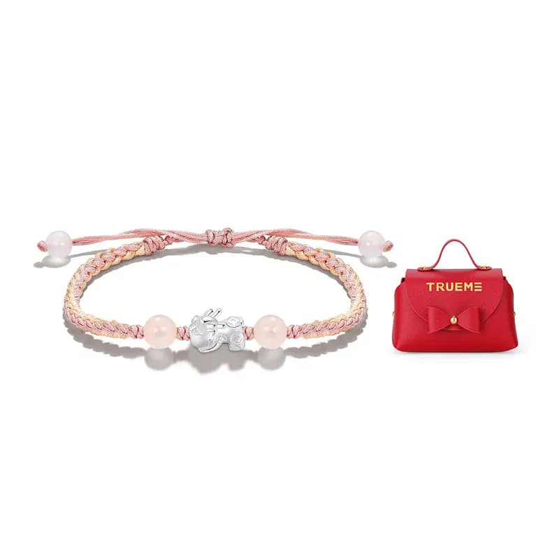 TRUE ME 999 Fine Silver Bracelets Chinese Auspicious Animal Bracelet[Pink]+New Year Box