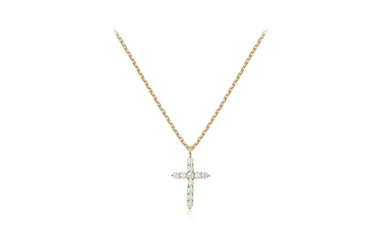 Inkopper Titanium Steel Necklaces Gold Full Rhinestones Cross Necklace