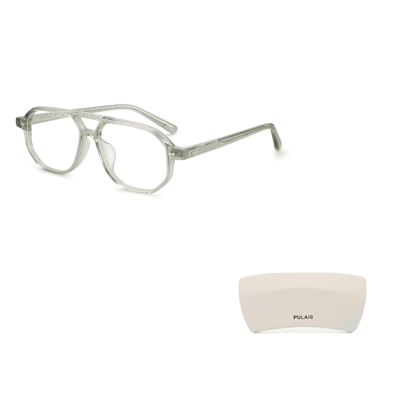 PULAIS Plate Frame Aviator Eyeglass Frames (PB8179-C03透绿)