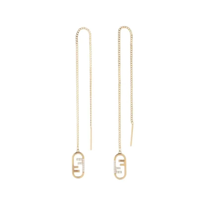 FENDI Bronze Zirconia Metal Crystal Drop Earrings Gold Gold