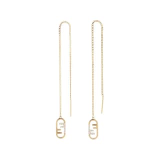 FENDI Bronze Zirconia Metal Crystal Drop Earrings Gold