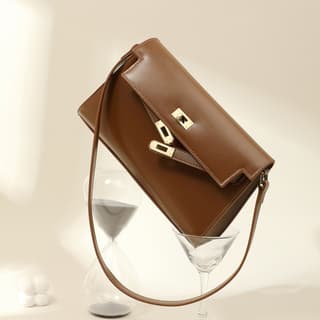 Teenmix Cow Kelly Bag Shoulder Bag Crossbody Bag Medium Size Brown/Black/Red