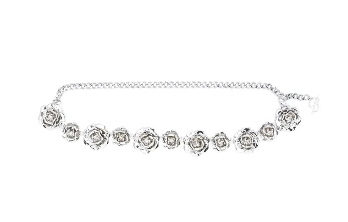 Blumarine Rosemotif Curbchain Belt Silver