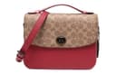 COACH Cassie Canvas With Messenger Bag, Handbag, Shoulder Bag, Crossbody Bag Medium Brown Yellow/Red