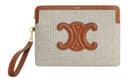 CELINE Fabric With Calfskin Clutch Small Light Umber