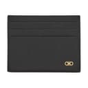 FERRAGAMO GANCINI Hammered Texture Calfskin Card Holder Card Holder Black