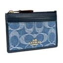 COACH Fabric, Cow Split Leather, Plastic Card Holder Indigo