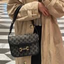 GUCCI Horsebit 1955Denim Denim Portable Crossbody Bag, Shoulder Bag Black