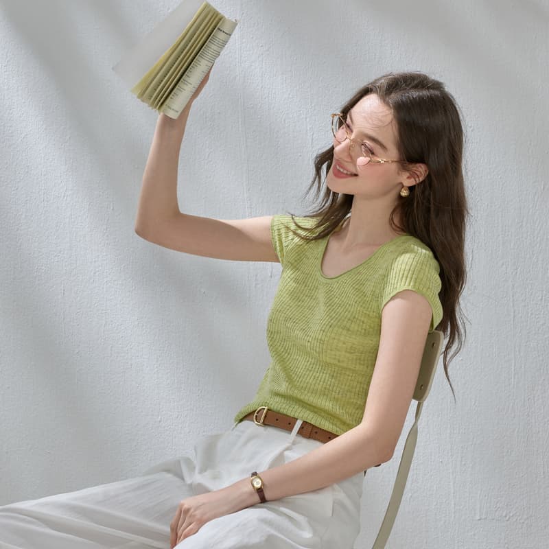 3COLOUR Knitwear Pea Green Thin Nippedin Waist
