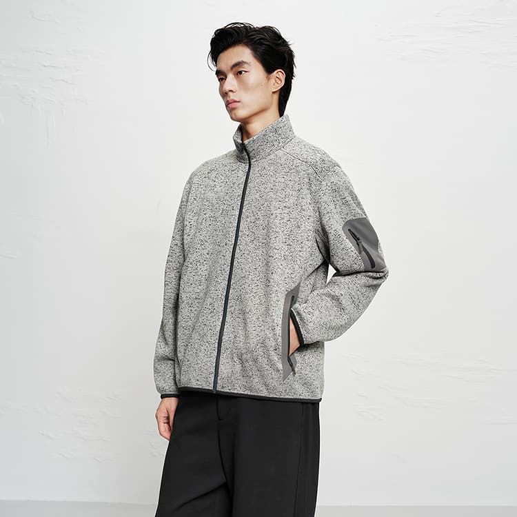 PEACEBIRD MEN Jackets Slate Gray 1 Stand Collar Fleecelined Other