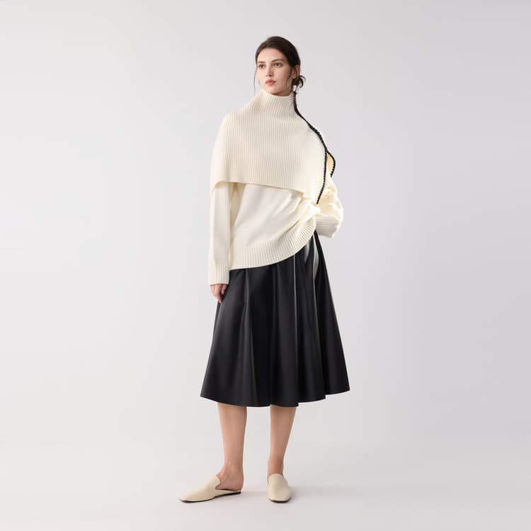 ELLE Suits Ecru Crew Neck Moderate Two Piece Set