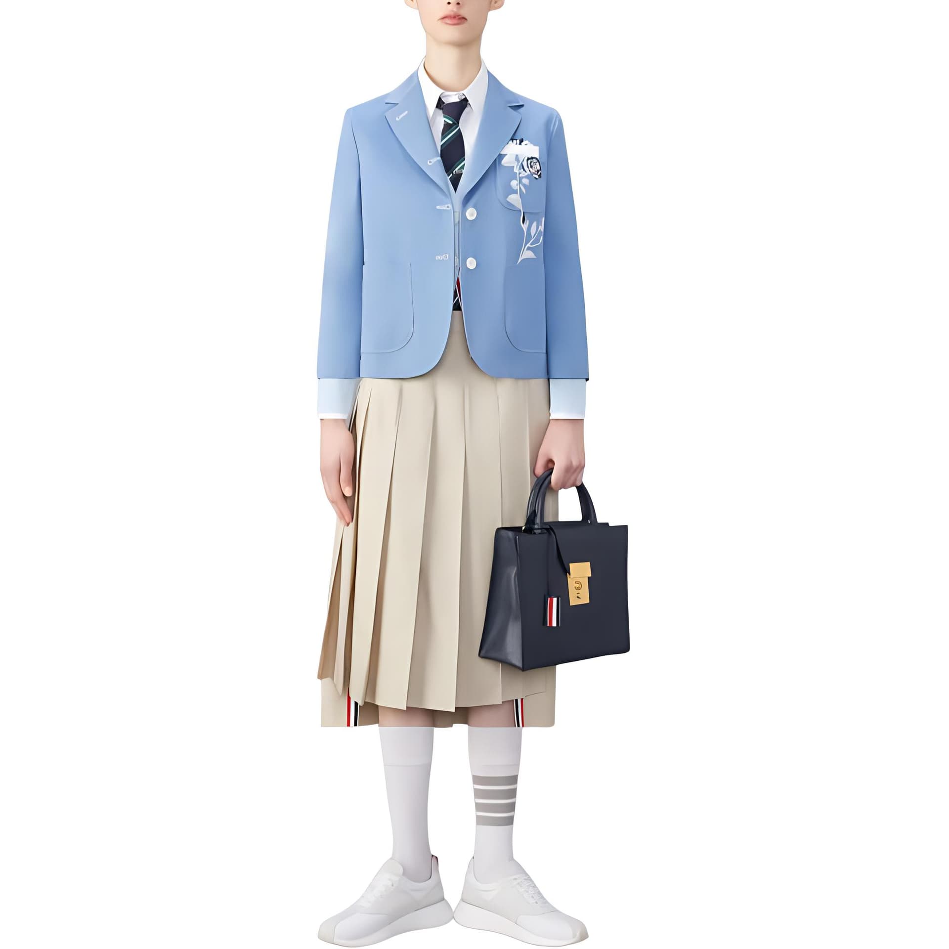 THOM BROWNE RWB Tab High Hem Pleated Midi Skirt