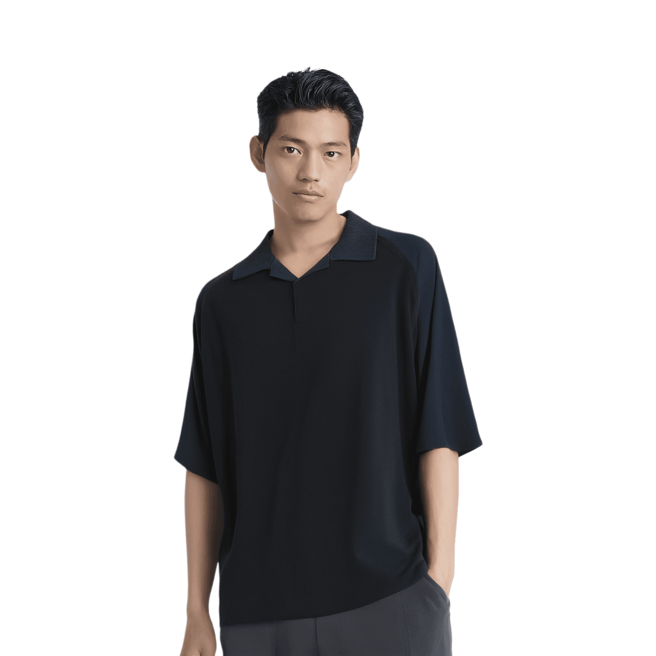 COS Polo Shirts Navy Blue Polo Collar Moderate Straight Fit