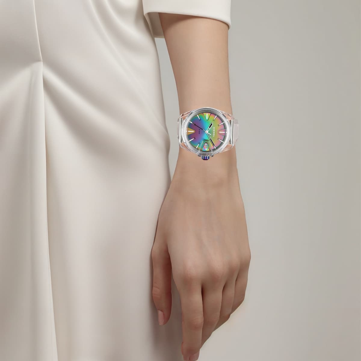 DIESEL MS9 Chameleon Collection Wrist Quartz Movement Silicone Strap Multicolor Watch Dial