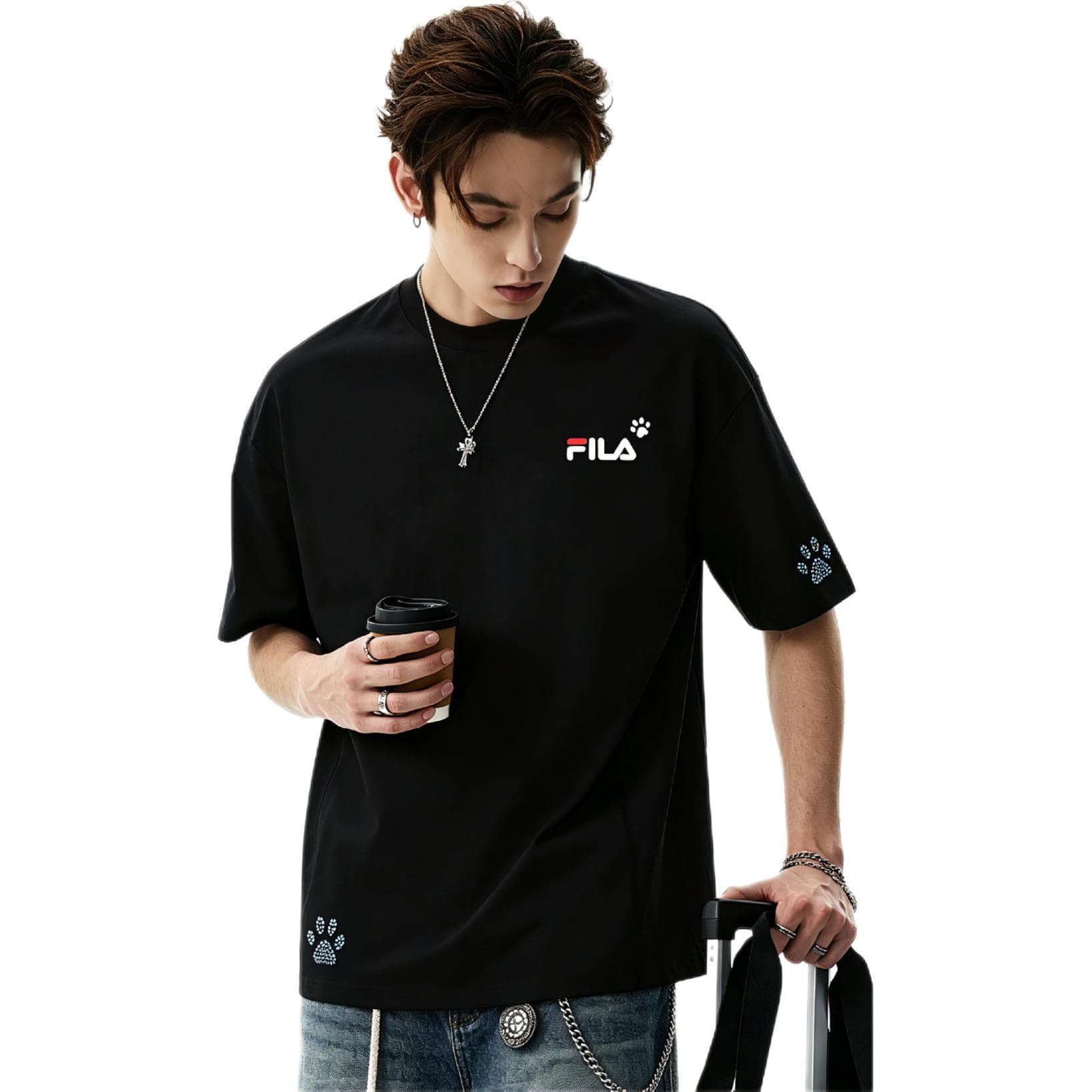 FILA TShirts Black Blue Diamond Crew Neck Moderate