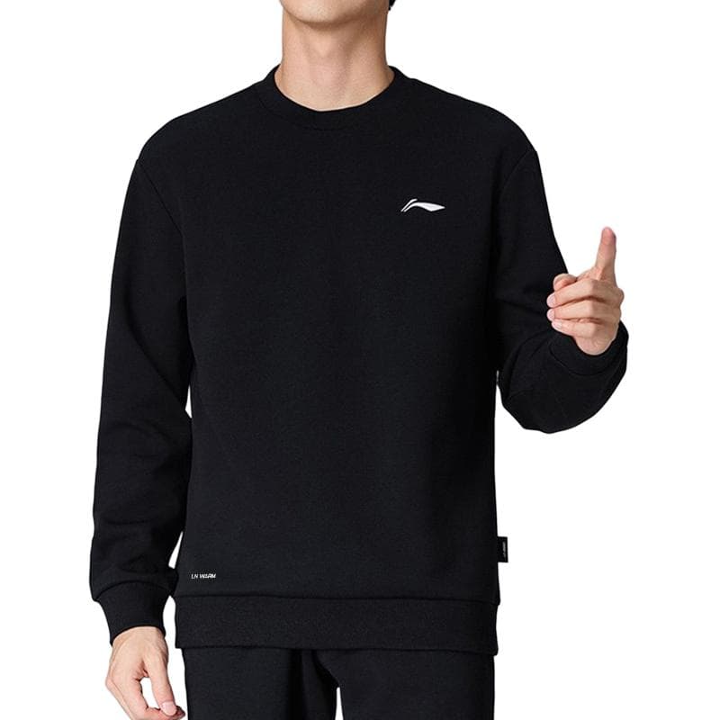 LiNing Sweatshirts Black (FleeceLined) Crew Neck Thickened Straight Fit