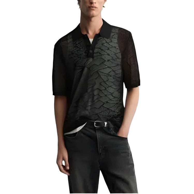ZARA Polo Shirts Black Lapel Moderate Straight Fit
