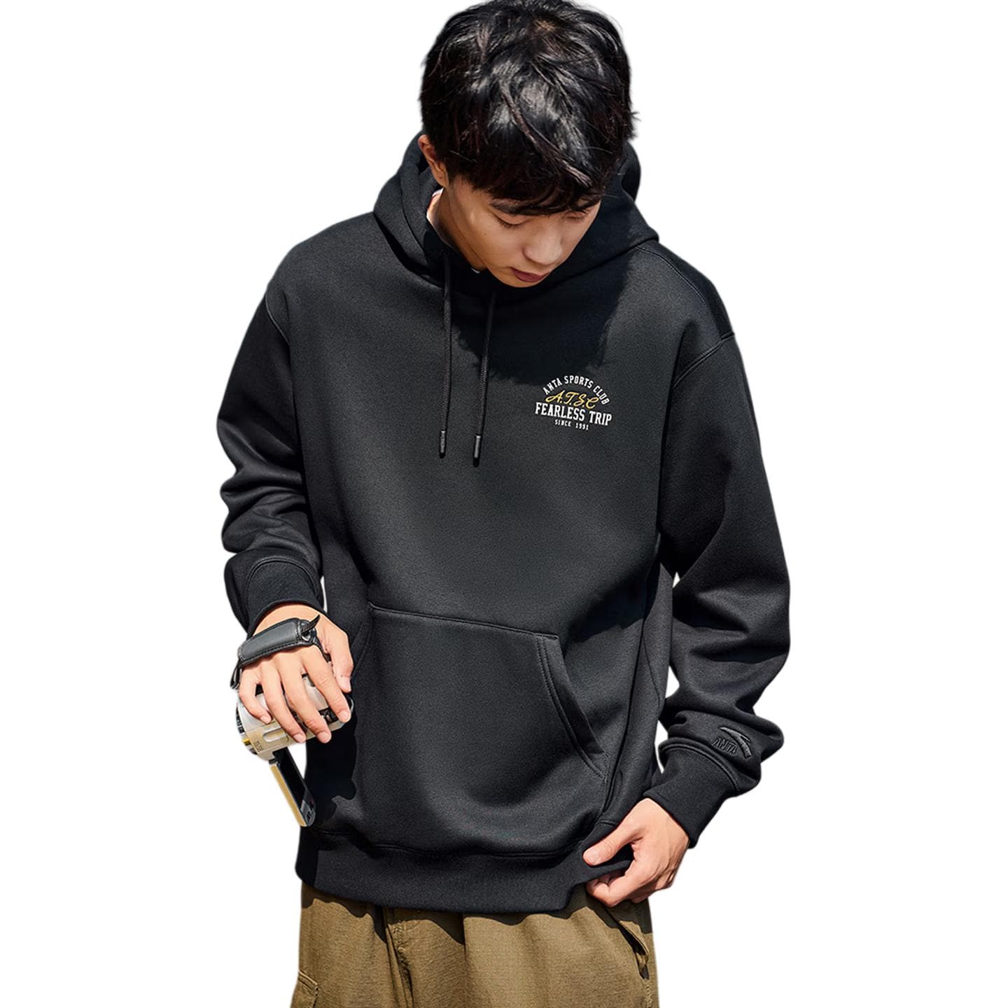 Anta Life Collection Comfortable Minimalist Style Loose Fit Hooded Pullover Fleece Lined Sweatshirt