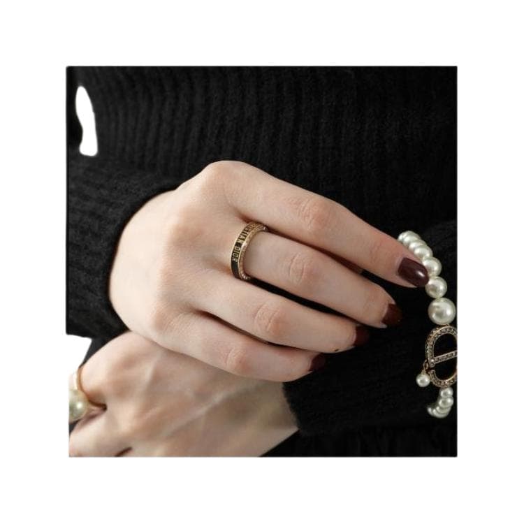 DIOR Brand Logo Crystal Rings Black