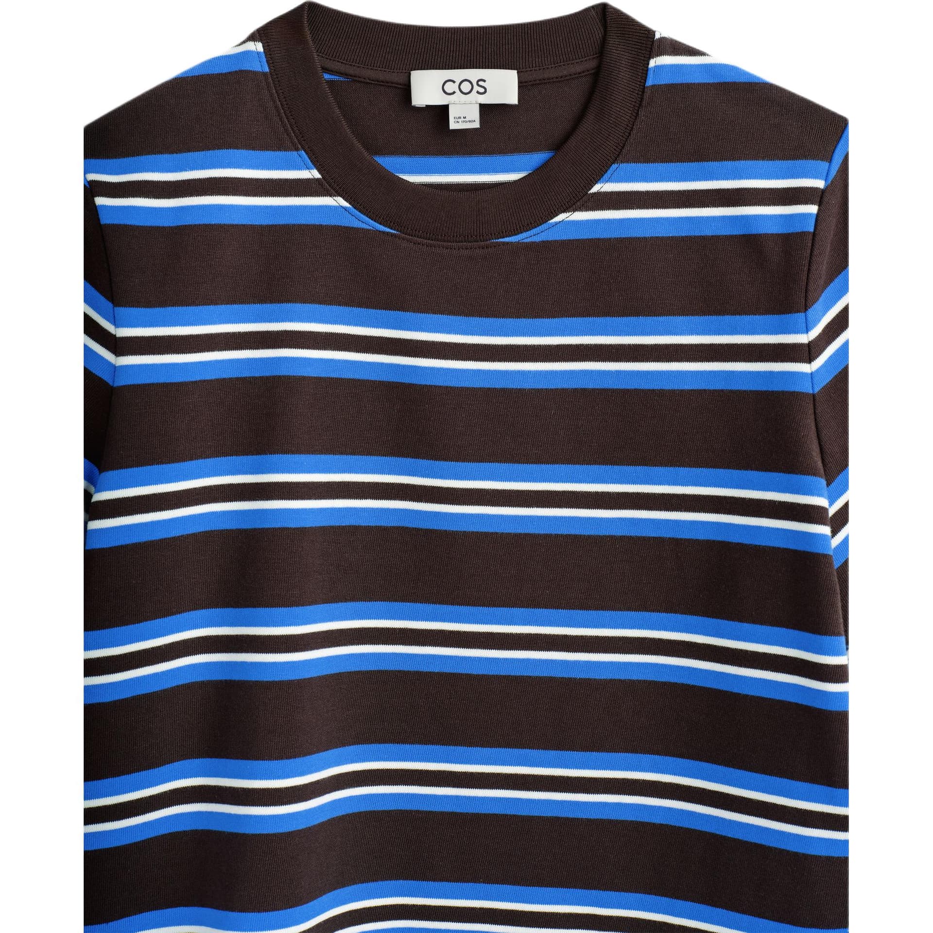 COS TShirts Brown/Blue/Stripes Crew Neck