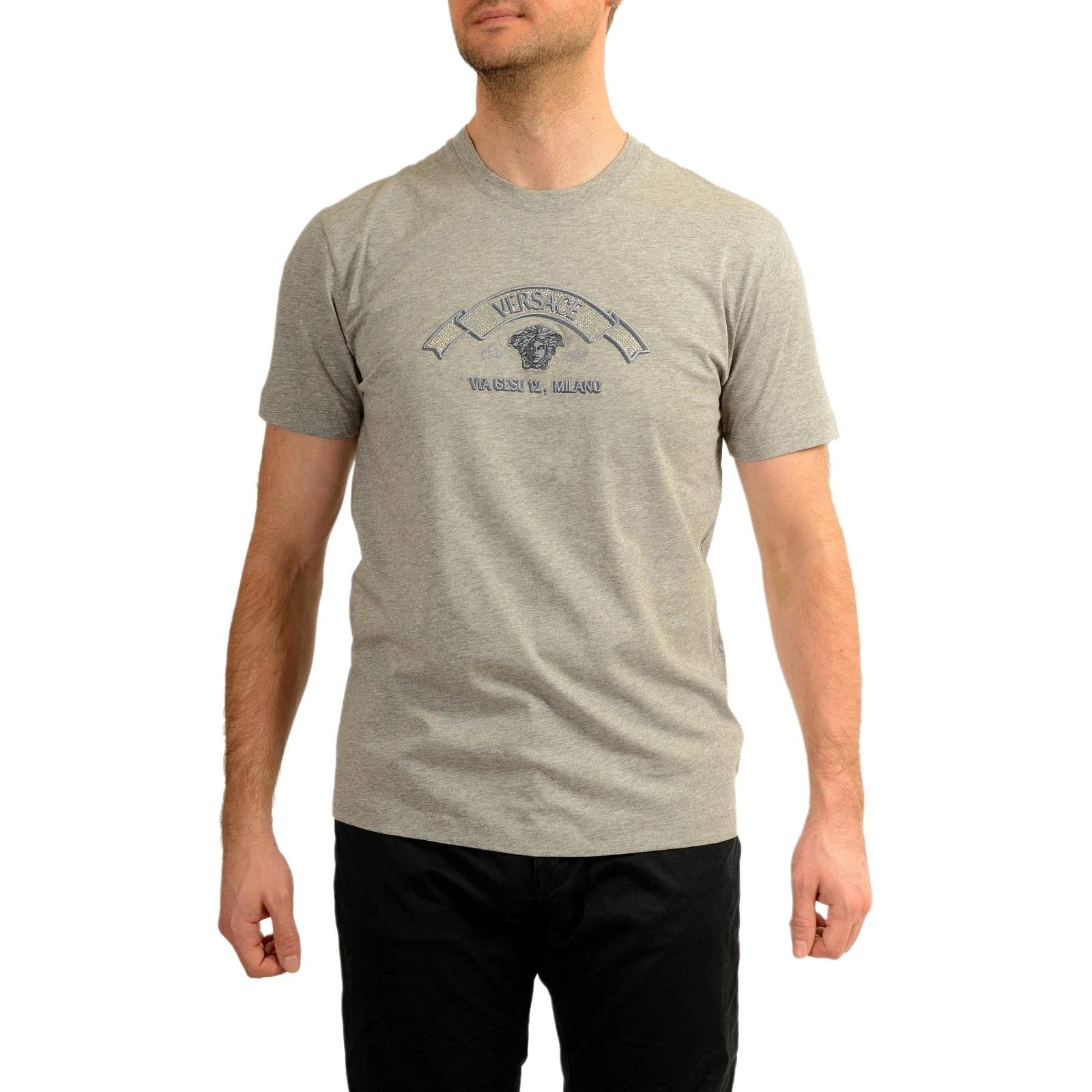 VERSACE TShirts Gray Crew Neck Moderate Straight Fit