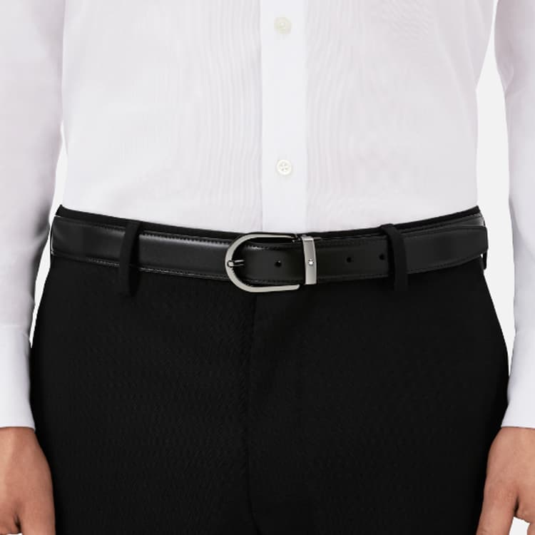 MONTBLANC Cow Leather, Brass Stainless Steel Black Width 3cm