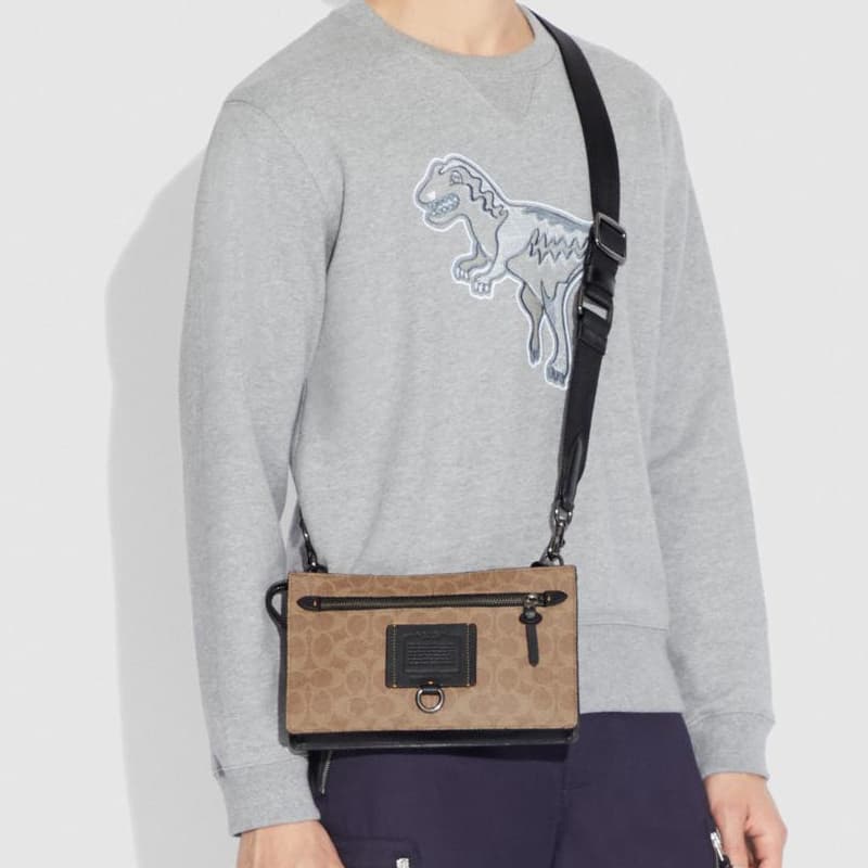 COACH Rivington Monogram Canvas With One Shoulder Crossbody Clutch Khaki
