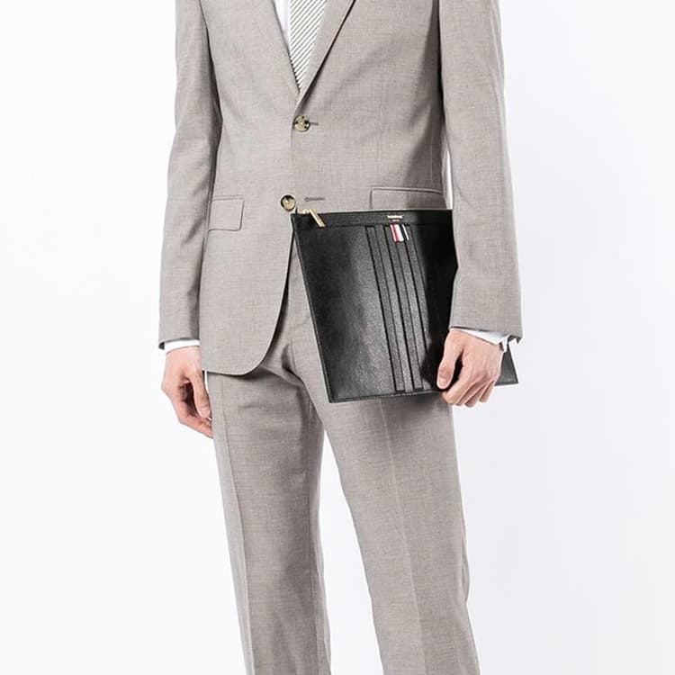 THOM BROWNE· Pebble Texture Calfskin Briefcase Medium Black