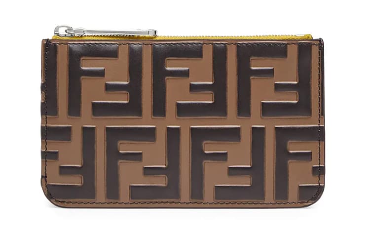 FENDI Calfskin Coin Purse Card Holder, Clutch Yellow Gift Set(Basic Set+Box+Shopping Bag)