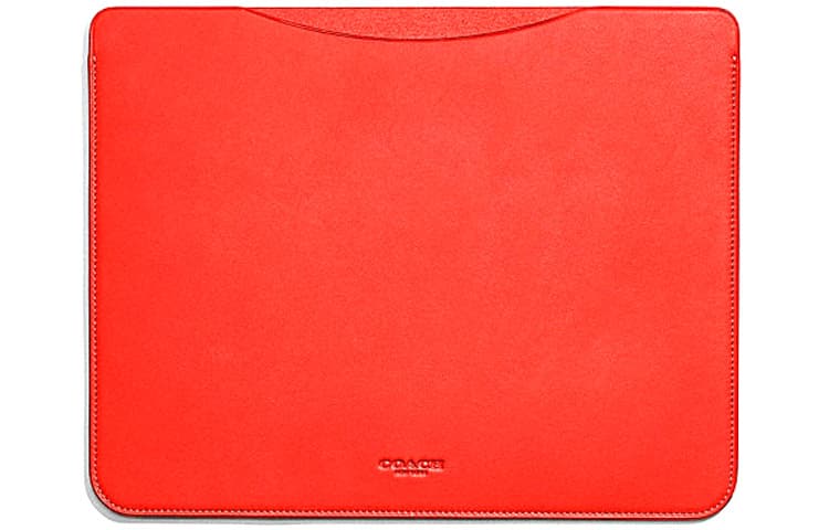 COACH Tablet Calfskin Briefcase Large Orange Red Basic Set (Bag+Dust Bag)