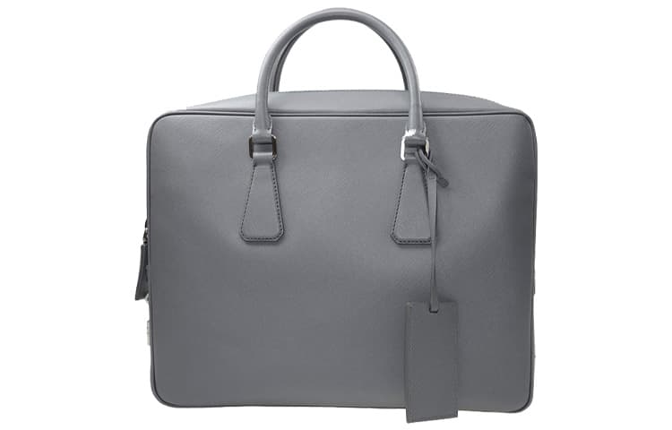 PRADA Saffiano Business Cow Handbag Briefcase Gray Basic Set (Bag+Dust Bag)