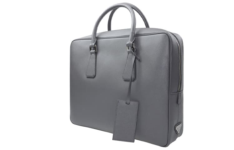 PRADA Saffiano Business Cow Handbag Briefcase Gray