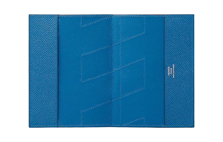 HERMES H Tag Barenia With Epsom Calfskin Passport Holder Light Yellow Umber/Greek Blue