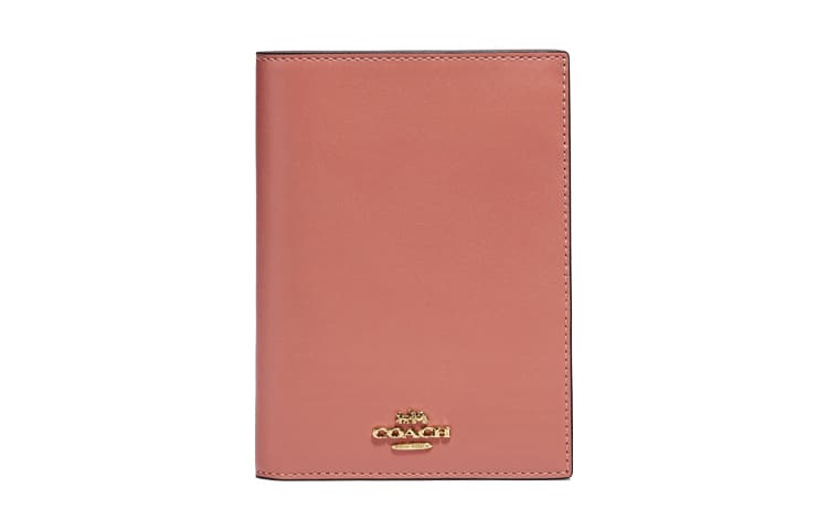 COACH Solid Color Calfskin Clutch Wallet With Passport Holder Mini Light Peach Pink/Gold
