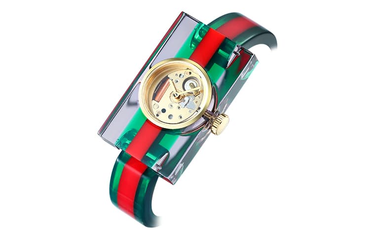 GUCCI Plexigla Wrist Quartz Movement Resin Strap 24mm Skeleton Dial Watch