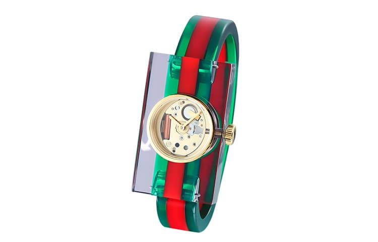 GUCCI Plexigla Wrist Quartz Movement Resin Strap 24mm Skeleton Dial Watch BrandNew Out of Warranty