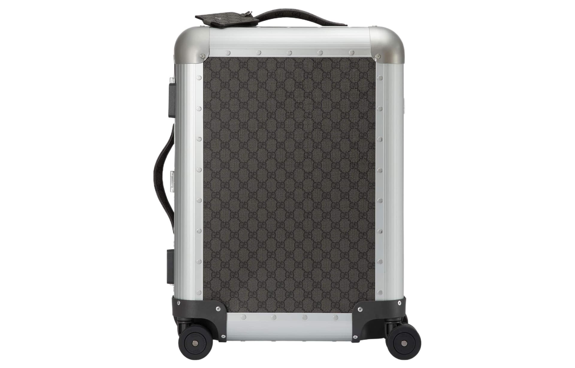GUCCI Canvas & Silver Aluminum Binding Travel Bag, Suitcase, Luggage 22 Inch Gray Basic Set (Bag+Dust Bag)
