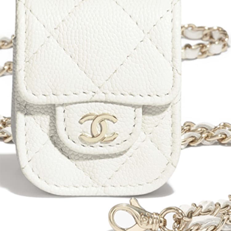 CHANEL Calfskin With Gold Tone Metal Clutch Headphone With Earphone Case White