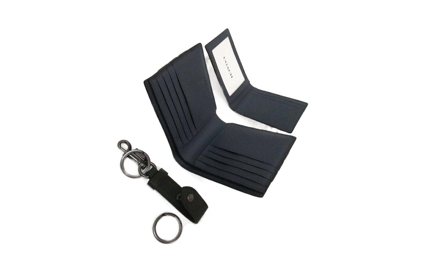 COACH 3 IN 1 Wallet Canvas With Pebbled Card Holder, Wallet Charcoal With Denim Color