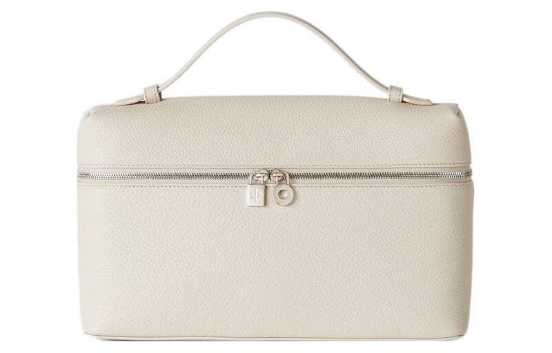 Loro Piana ExtraPocket Makeup Bag Small Square Bag Handbag, Shoulder Bag Regular Light Lime White Basic Set (Bag+Dust Bag)