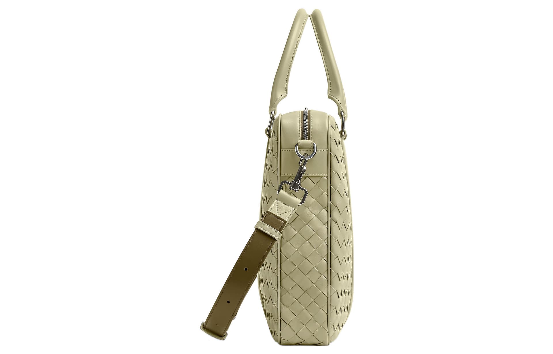 Bottega Veneta Calfskin Portable Briefcase Large Travertine/Moss Green