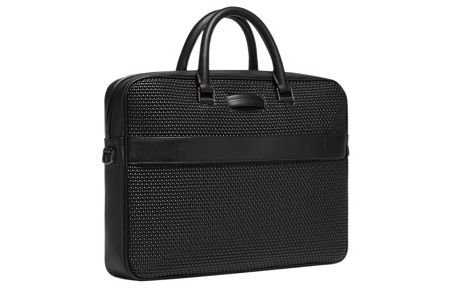 Zegna Waffle Texture Logo Lettering Briefcase