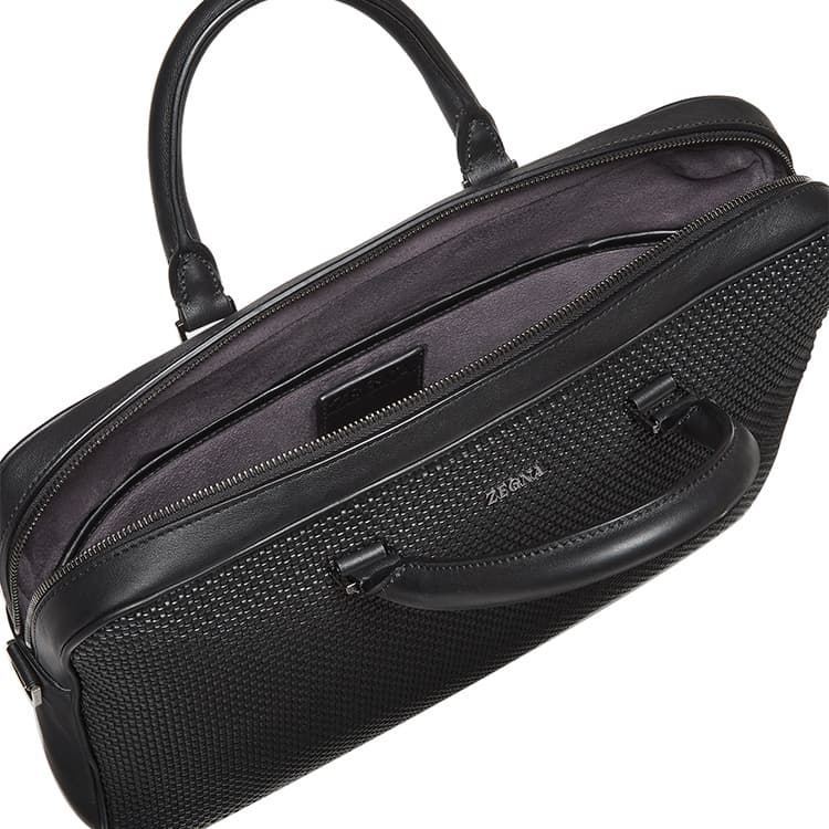 Zegna Waffle Texture Logo Lettering Briefcase