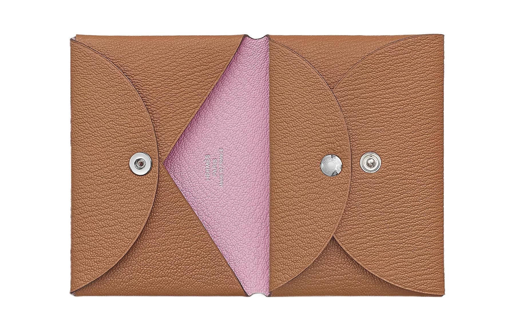 HERMES Calvi Duo Mysore Goat Skin Silver Tone Buckle Wallet, Card Holder Regular