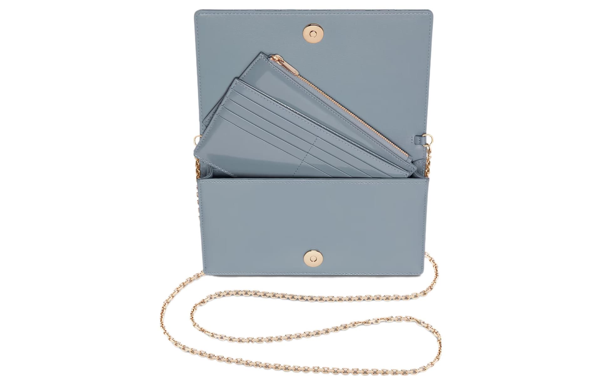 DIOR Lady Dior Patent Leather, Cow 3 in 1 Coin Purse, One Shoulder, Crossbody Clutch Powder Blue
