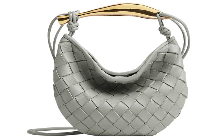Bottega Veneta Sardine Sheepskin Portable Crossbody Bag, Shoulder Bag Mini Agate Gray Basic Set (Bag+Dust Bag)