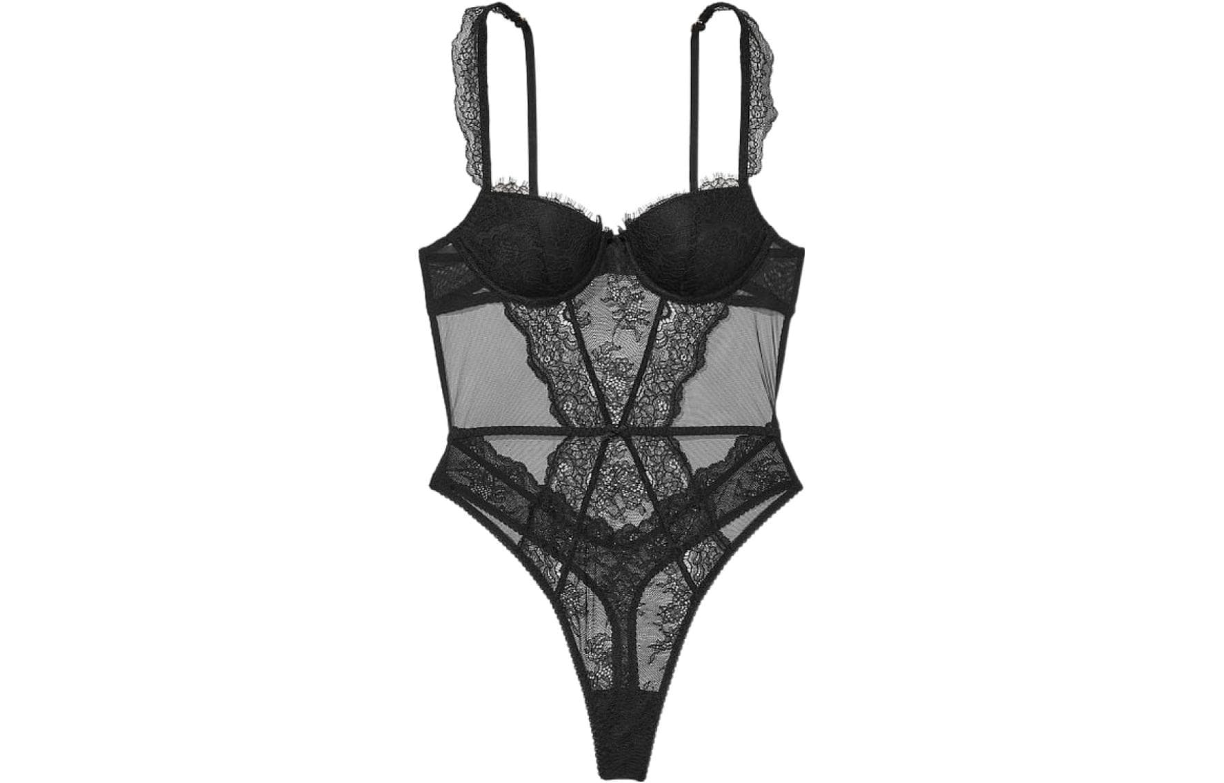 Victoria's Secret VERY SEXY Lightly Lined Demi Lace Teddy Jumpsuit Black Black